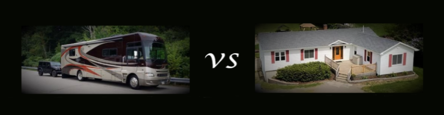 RV life vs life in a house - images represent the two.