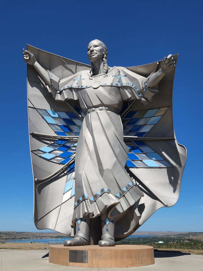 Dignity of Earth and Sky is a Stainless steel sculpture across the Missouri River from Oacoma in Chamberlain South Dakota.