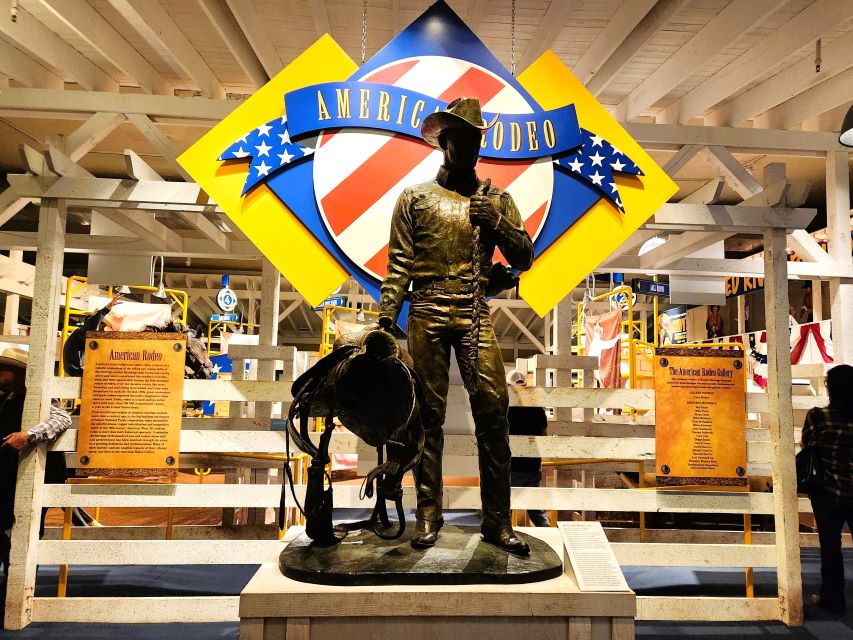 A sculpture of a cowboy with their saddle at the National Cowboy and Western Heritage Museum in Oklahoma City.