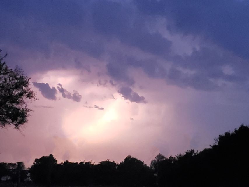 Lightning from major storm during a tornado warning.