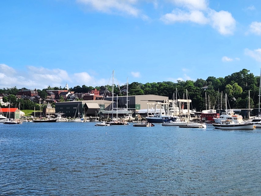 The inner Belfast Harbor with the town of Belfast in the background.
